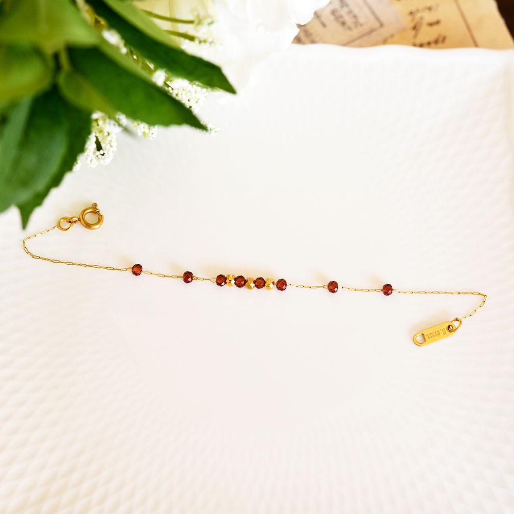 深紅 ガーネットとゴールドビーズのブレスレット サージカルステンレス316 重ね付けにも！1月誕生石 | 5枚目