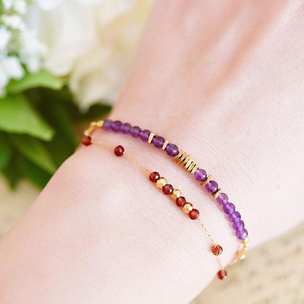 深紅 ガーネットとゴールドビーズのブレスレット サージカルステンレス316 重ね付けにも！1月誕生石 | 8枚目