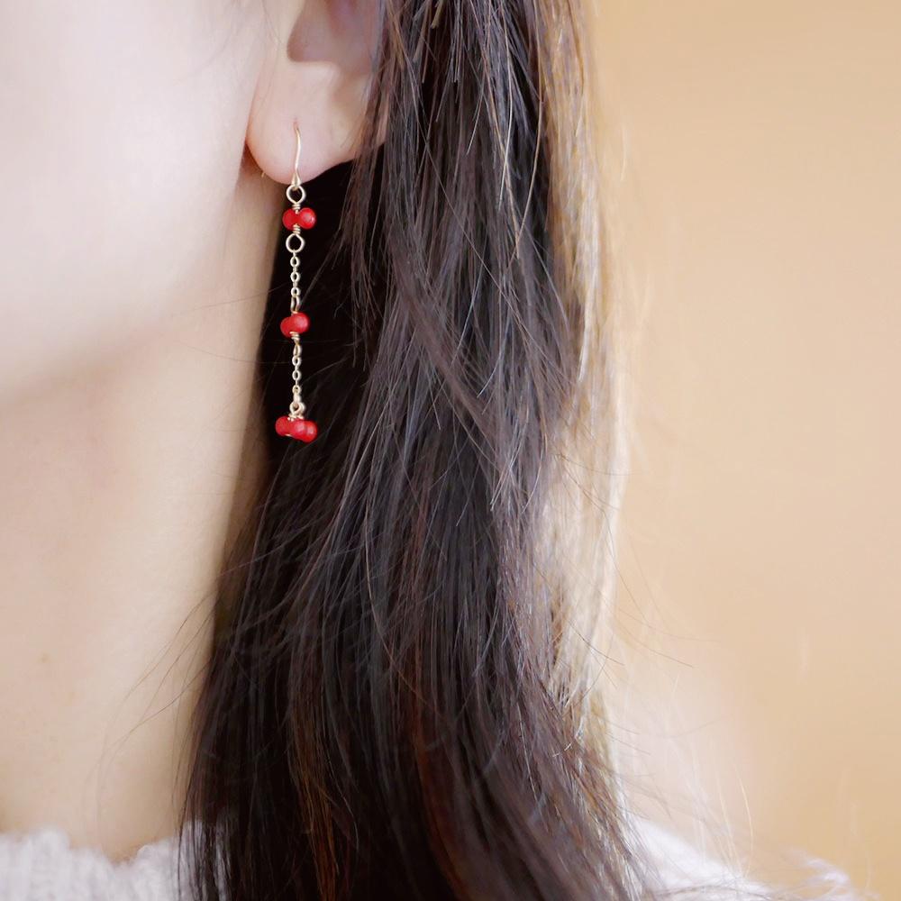 運気を上げる　プチリボン 赤サンゴのピアス　3月誕生石 | 2枚目