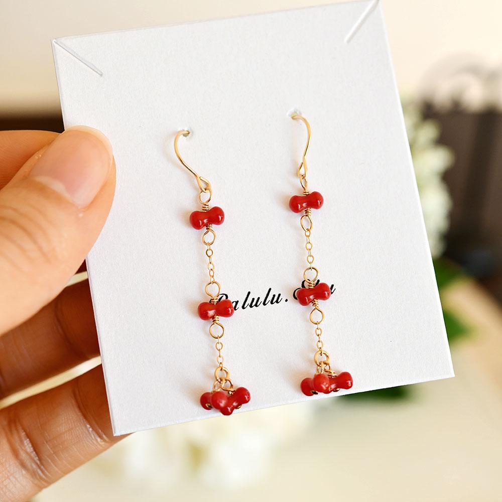 運気を上げる　プチリボン 赤サンゴのピアス　3月誕生石 | 3枚目