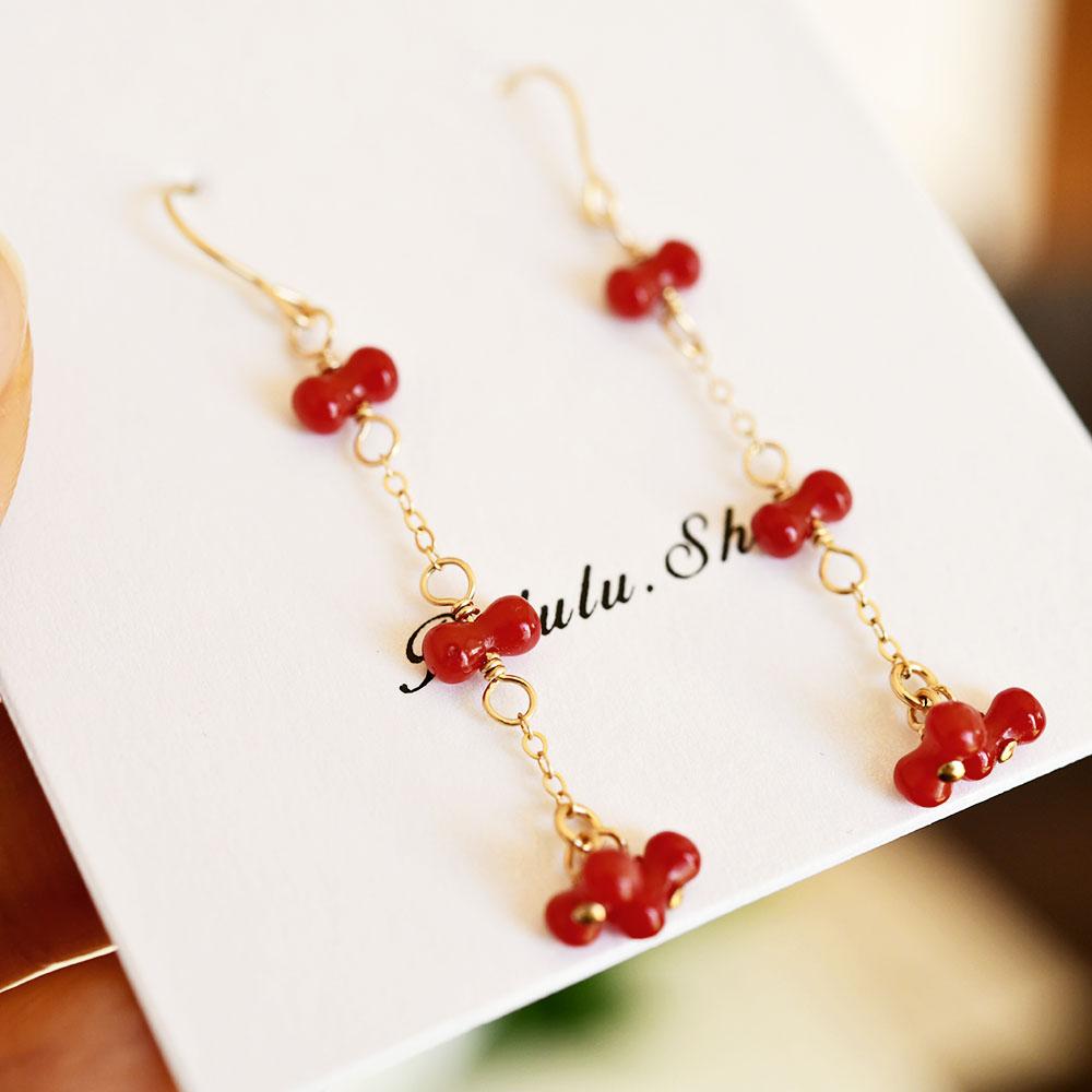 運気を上げる　プチリボン 赤サンゴのピアス　3月誕生石 | 4枚目