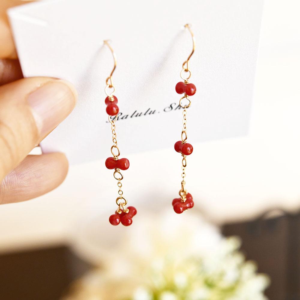 運気を上げる　プチリボン 赤サンゴのピアス　3月誕生石 | 5枚目