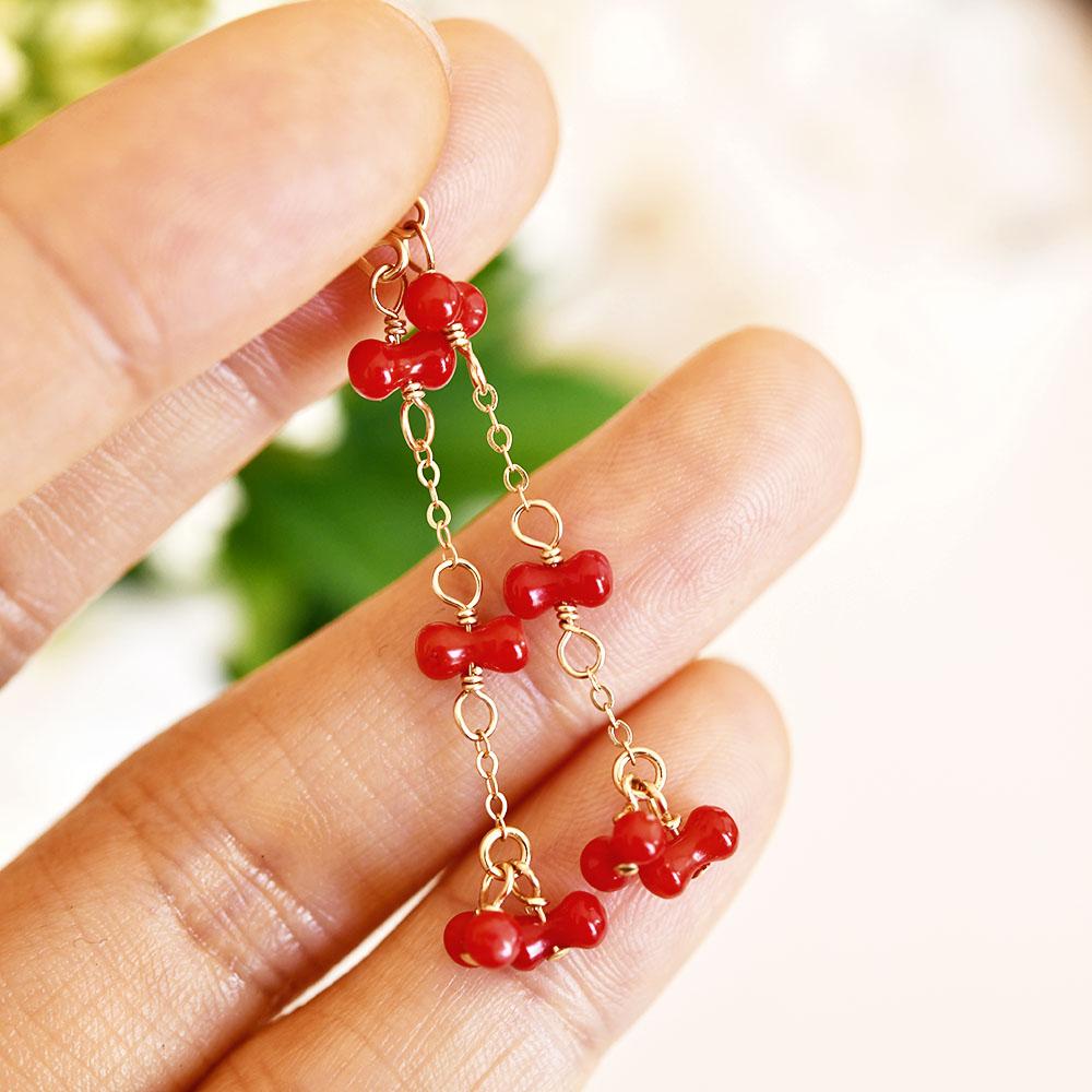 運気を上げる　プチリボン 赤サンゴのピアス　3月誕生石 | 6枚目