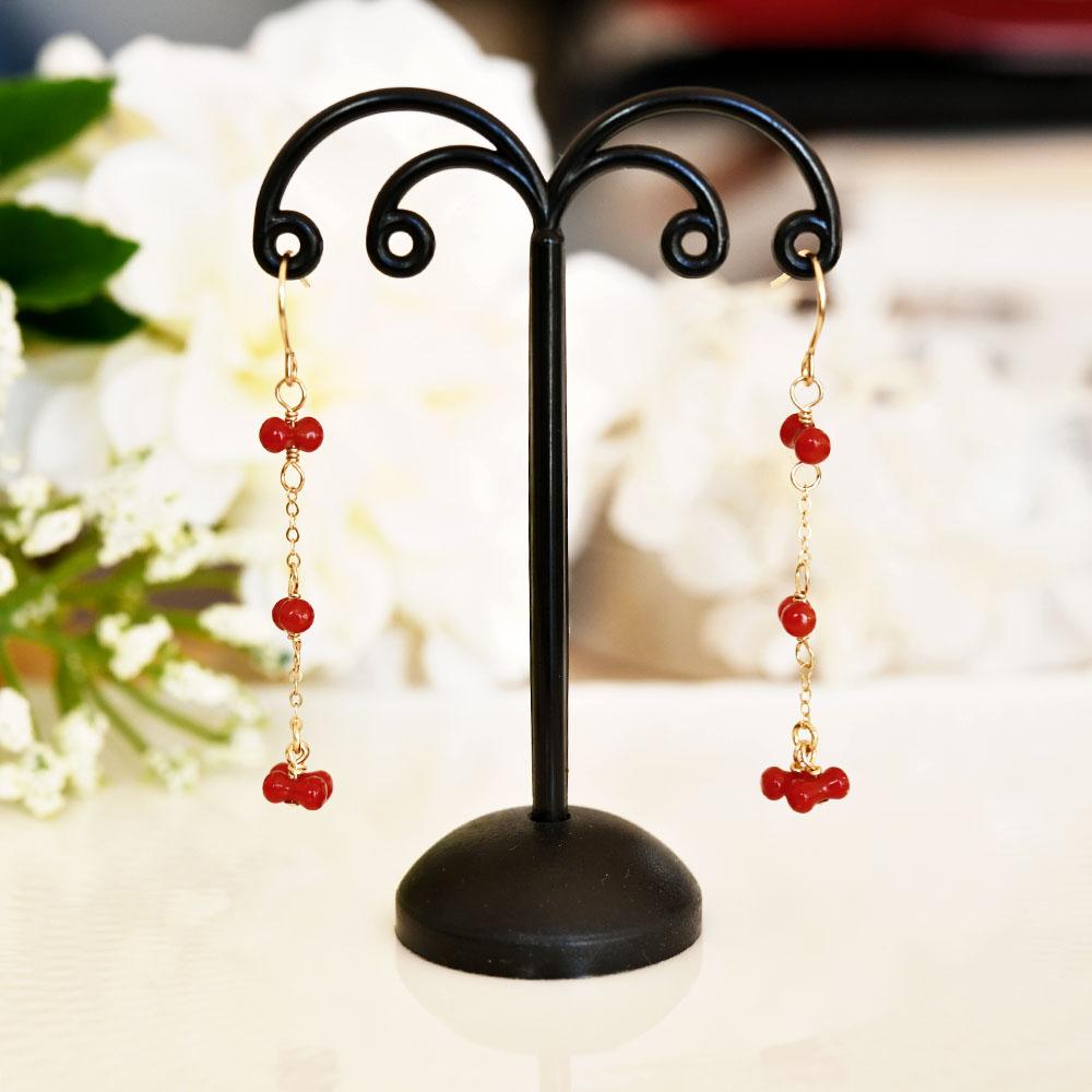 運気を上げる　プチリボン 赤サンゴのピアス　3月誕生石 | 7枚目