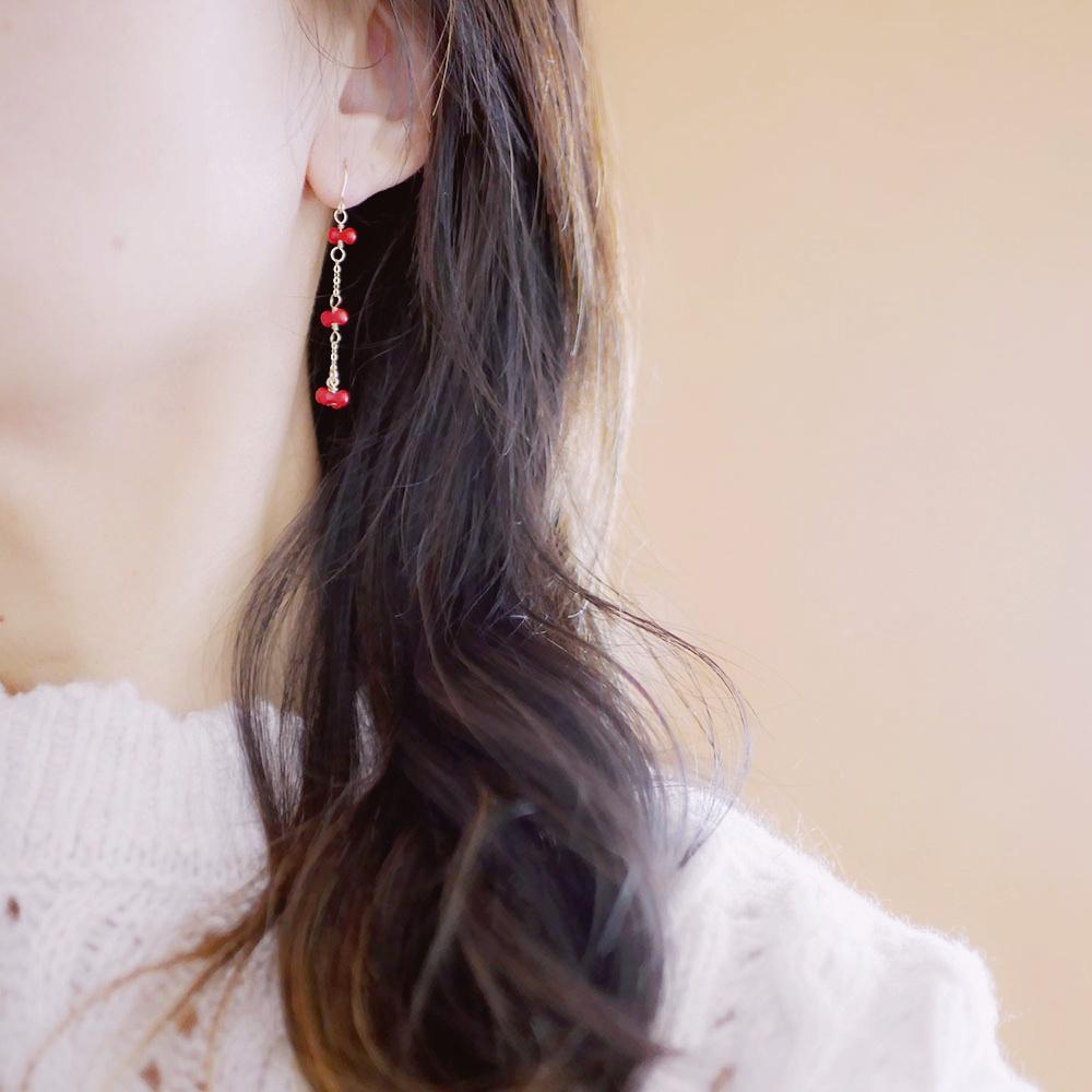 運気を上げる　プチリボン 赤サンゴのピアス　3月誕生石 | 8枚目