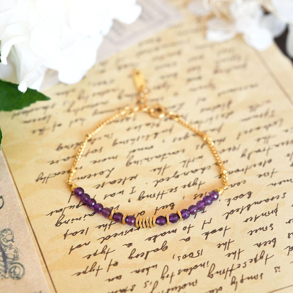 アメジストとゴールドビーズのブレスレット サージカルステンレス316 重ね付けにも　2月誕生石 | 3枚目