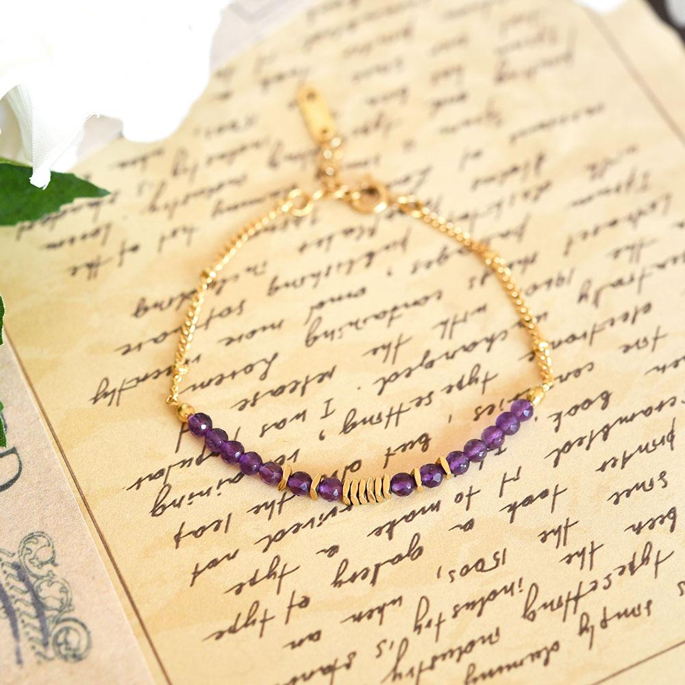 アメジストとゴールドビーズのブレスレット サージカルステンレス316 重ね付けにも　2月誕生石 | 4枚目