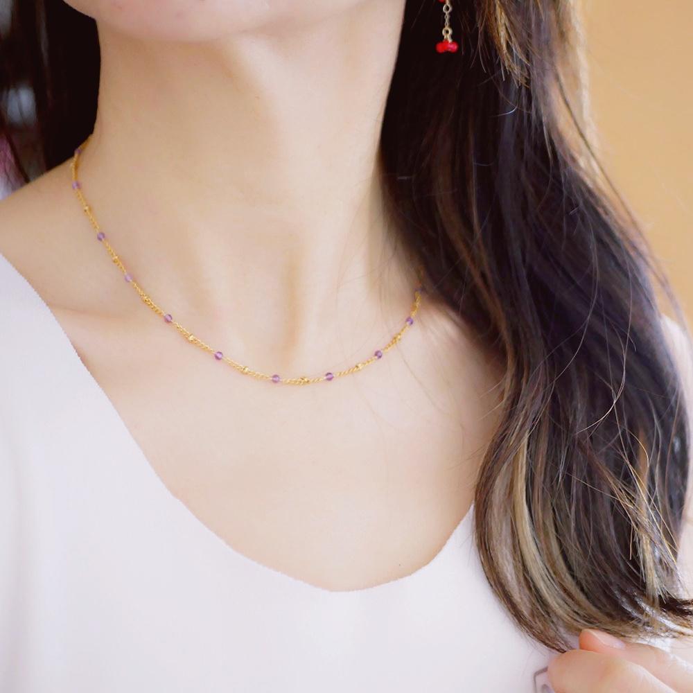 グラテーションプチアメジストのネックレス サージカルステンレス316 重ね付けにも！2月誕生石